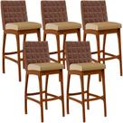 Kit 05 Banquetas Altas Sala De Jantar Fixa Mila L02 material sintético Marrom Linho Bege Escuro - Lyam Decor Kit 05 Banquetas Altas Sala De Jantar Fixa Mila L02 material sintético Marrom Linho Bege Escuro - Lyam Decor