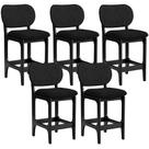 Kit 05 Banquetas Baixa Bar Cozinha E Sala De Jantar Fixa Betta L02 Preto Linho Chumbo - Lyam Decor Kit 05 Banquetas Baixa Bar Cozinha E Sala De Jantar Fixa Betta L02 Preto Linho Chumbo - Lyam Decor