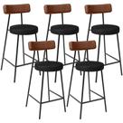 Kit 05 Banquetas Baixa Cozinha Sala Jantar Bancada Milão L02 material sintético Marrom Preto -LyamDecor
