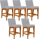 Kit 05 Banquetas Baixa Para Cozinha Bancada Bar Sala Jantar Fixa Mila L02 Suede Cinza - Lyam Decor