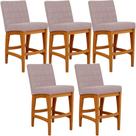 Kit 05 Banquetas Baixa Para Cozinha Bancada Bar Sala Jantar Fixa Mila L02 Suede Rosê - Lyam Decor