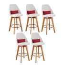 Kit 05 Banquetas Bege Claro E Almofada material sintético Vermelho