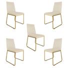 Kit 05 Cadeira de Jantar Estofada Lille Base Gold material sintético Bege - Montanaris Decor Kit 05 Cadeira de Jantar Estofada Lille Base Gold material sintético Bege - Montanaris Decor