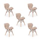 Kit 05 Cadeiras Charles Eames Eiffel Slim Wood Estofada - Nude