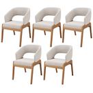 Kit 05 Cadeiras de Jantar e Estar Living Estofada Lince L02 Bouclê Cru - Lyam Decor