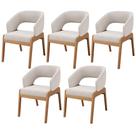 Kit 05 Cadeiras de Jantar e Estar Living Estofada Lince L02 Bouclê Cru - Lyam Decor