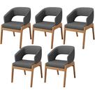 Kit 05 Cadeiras de Jantar e Estar Living Estofada Lince L02 Linho Cinza Escuro - Lyam Decor