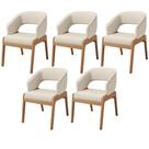 Kit 05 Cadeiras de Jantar e Estar Living Estofada Lince L02 Linho Palha - Lyam Decor