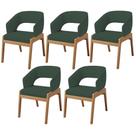 Kit 05 Cadeiras De Jantar E Estar Living Estofada Lince L02 Linho Verde Musgo - Lyam Decor