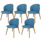 Kit 05 Cadeiras De Jantar E Estar Living Estofada Mia L02 Linho Azul - Lyam Decor