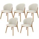 Kit 05 Cadeiras De Jantar E Estar Living Estofada Mia L02 Linho Champagne - Lyam Decor