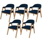 Kit 05 Cadeiras de Jantar e Estar Living Estofada Nadja L02 Suede Azul Marinho - Lyam Decor