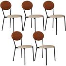 Kit 05 Cadeiras Estofada Para Sala De Jantar Azuri Preto C01 Linho Areia material sintético Caramelo - Lyam Decor Kit 05 Cadeiras Estofada Para Sala De Jantar Azuri Preto C01 Linho Areia material sintético Caramelo - Lyam Decor