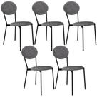 Kit 05 Cadeiras Estofada Para Sala de Jantar Azuri Preto C01 Linho Prata - Lyam Decor