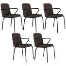 Kit 05 Cadeiras Estofada Para Sala de Jantar com Braço Loft Preto C01 Bouclê Marrom - Lyam Decor Kit 05 Cadeiras Estofada Para Sala de Jantar com Braço Loft Preto C01 Bouclê Marrom - Lyam Decor