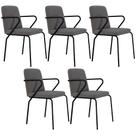 Kit 05 Cadeiras Estofada Para Sala de Jantar com Braço Loft Preto C01 Linho Fendi Cinza - Lyam Decor Kit 05 Cadeiras Estofada Para Sala de Jantar com Braço Loft Preto C01 Linho Fendi Cinza - Lyam Decor