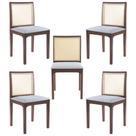 Kit 05 Cadeiras Sala de Jantar Madeira Maciça Steve Tela Rattan Sextavano Linho Cinza/Amêndoa G55 - Gran Belo