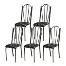 Kit 05 Cadeiras Tubular Cromo Preto 021 Assento Preto Florido