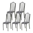 Kit 05 Cadeiras Tubular Cromo Preto 021 Assento Preto Listrado