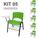 KIT 05 Cadeiras Universitárias com Prancheta e Porta Livros - Cor Verde - REAPLAST - 32032