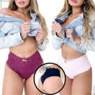 Kit 05 Calcinha Cinta Feminina Cós Alto Reforçada Com Renda