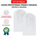 Kit 05 Capas Terno e Roupas com Zíper TNT Impermeável Protetor Roupas Terno Viagens Branco