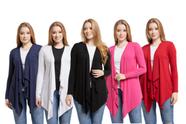 Kit 05 cardigans feminino kimono com bico manga longa