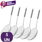 Kit 05 Escumadeira Aramada Redonda Peneira Espumadeira Para Fritura Pastel Salgados Batata Inox