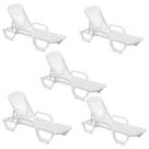 Kit 05 Espreguiçadeira Piscina de Plástico Pitangui Branca com Rodas