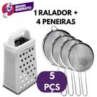 Kit 05 Pç: Ralador 4 Faces Fatia Lamina Legumes Batata e 04 Peneiras 18cm 16cm 14cm 12cm