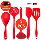 Kit 05 Pç Silicone Jogo Concha Colher Pequena Escumadeira Espátula Vazada Raspador Pão Duro