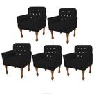 Kit 05 Poltrona Cadeira Decorativa Mona Luxo com Strass Sala de Estar Recepção Escritório material sintético Preto - Damaffê Móveis