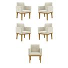 Kit 05 Poltronas Decorativas Base Reforçada Coureino Bege