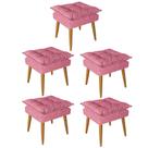Kit 05 Puff Puf Banqueta Opala Para Quarto Sala Recepção Suede Rose - Ninho Decor Kit 05 Puff Puf Banqueta Opala Para Quarto Sala Recepção Suede Rose - Ninho Decor
