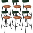 Kit 06 Banquetas Alta Bar Cozinha Sala Jantar Milão L02 Facto Verde Tecido Sintético Camel - Lyam Decor