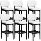 Kit 06 Banquetas Alta Para Cozinha Madeira Fixa Betta L02 Preto Facto Branco - Lyam Decor