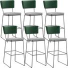 Kit 06 Banquetas Altas Bar Sala De Jantar Fixa Allana L02 Facto Verde Musgo Linho Cinza - Lyam Decor