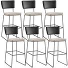 Kit 06 Banquetas Altas Cozinha Sala Jantar Fixa Allana L02 Sintético Preto Linho Cru - Lyam Decor