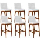Kit 06 Banquetas Altas Para Cozinha Sala de Jantar Fixa Mila B04 Sintético Branco Fosco - Lyam Decor