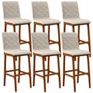 Kit 06 Banquetas Altas Para Cozinha Sala de Jantar Fixa Zoe B04 Linho Cru - Lyam Decor