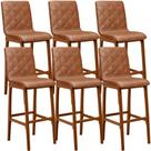 Kit 06 Banquetas Altas Para Cozinha Sala de Jantar Fixa Zoe B04 Sintético Camel - Lyam Decor