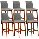 Kit 06 Banquetas Altas Para Cozinha Sala de Jantar Fixa Zoe L02 Linho Cinza Escuro - Lyam Decor