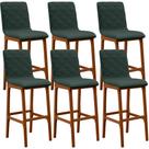 Kit 06 Banquetas Altas Para Cozinha Sala de Jantar Fixa Zoe L02 Linho Verde Musgo - Lyam Decor