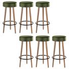 Kit 06 Banquetas Cozinha Londres Estofada D-33 com Pés de Madeira material sintético Verde - Abmaza