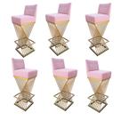 Kit 06 Banquetas Luma Base de Ferro Sued Rosa Bebê - D'Classe Decor