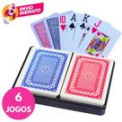 Kit 06 Baralho Duplo Profissional Jogo 108 Cartas 100% Plástico Com Estojo Resistente Em Acrílico