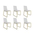 Kit 06 Cadeira de Jantar Estofada Lille Base Gold material sintético Branco - Montanaris Decor