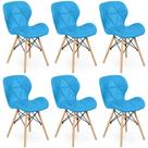 Kit 06 Cadeiras Charles Eames Eiffel Slim Wood Estofada - Azul