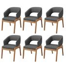 Kit 06 Cadeiras de Jantar e Estar Living Estofada Lince L02 Linho Cinza Escuro - Lyam Decor