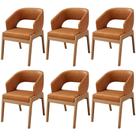 Kit 06 Cadeiras De Jantar E Estar Living Estofada Lince L02 material sintético Canela - Lyam Decor